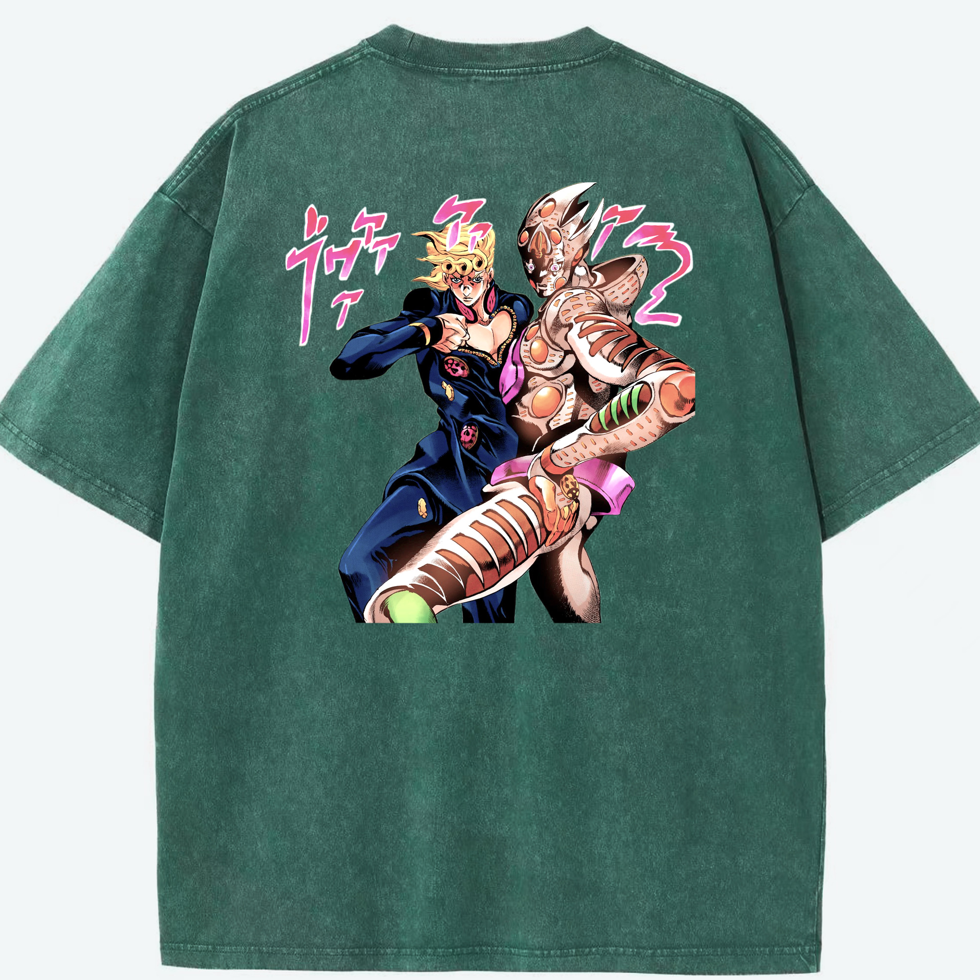 （画像用） ジョジョの奇妙な冒険 ジョルノ?ジョバァーナ JoJo's Bizarre Adventure Giorno Giovanna 綿100% ヴィンテージ風 半袖Tシャツ（背面プリント）